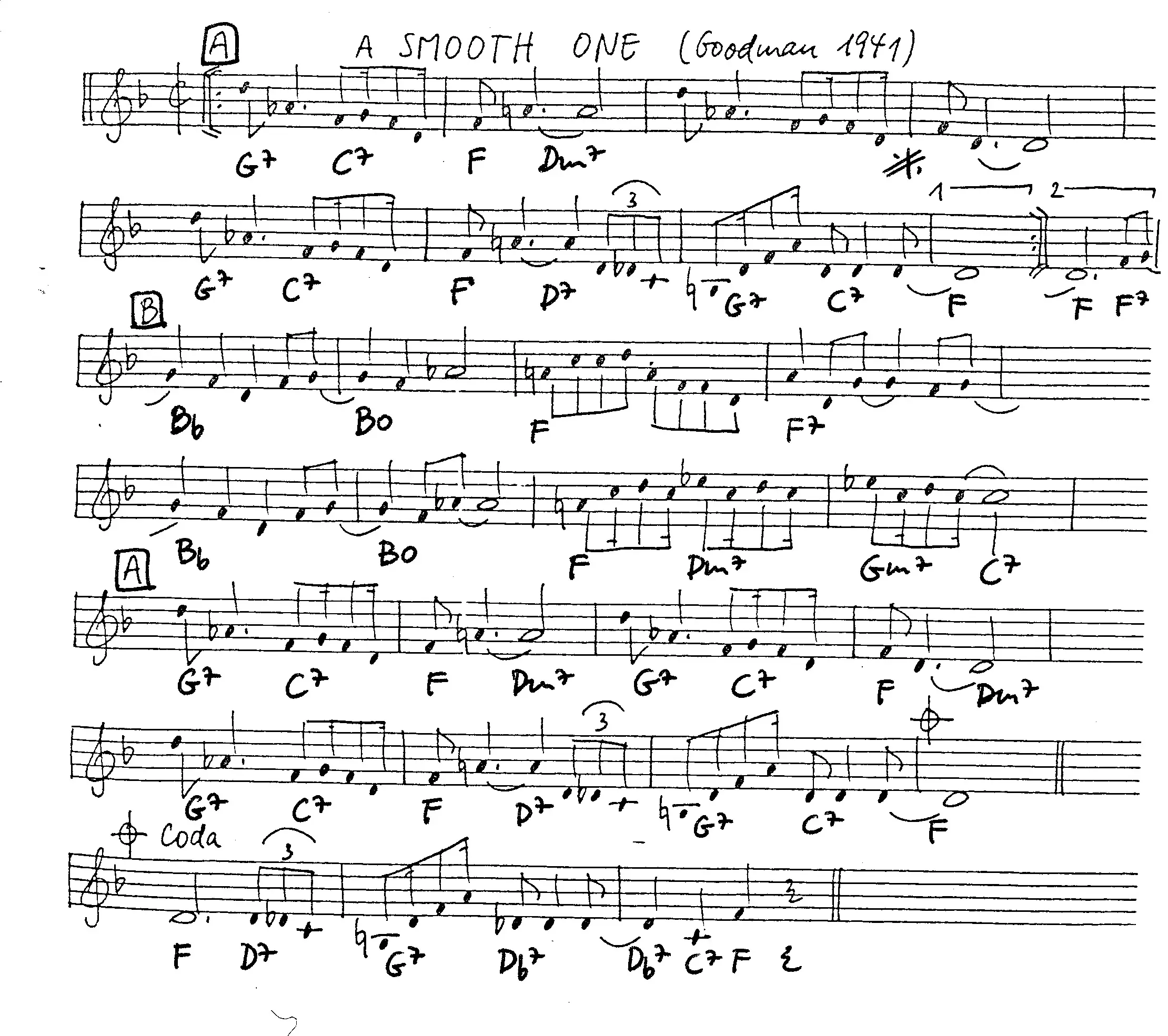 a smooth one free jazz leadsheet - Courtesy of the Jungle Jazz Band